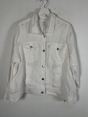 JNY Jones New York Women's White 100% Linen Trucker Jacket Plus Size 2X New